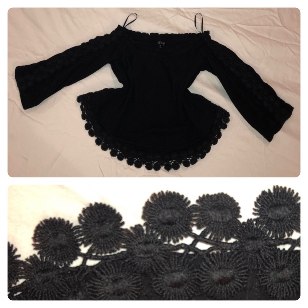 ⚡️TOPSHOP Off Shoulder Crop Long Sleeve Black Top Going Out Shirt Blouse Unique